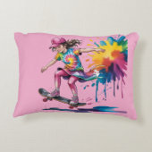 Colorful Painted Girl Skateboarder Birthday Gift アクセントクッション (裏面)