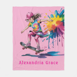 Colorful Painted Girl Skateboarder Birthday Gift フリースブランケット