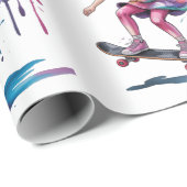 Colorful Painted Girl Skateboarder Birthday Gift ラッピングペーパー (ロールコーナー)