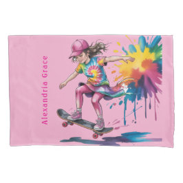 Colorful Painted Girl Skateboarder Birthday Gift 枕カバー