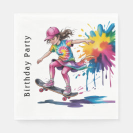 Colorful Painted Girl Skateboarder Birthday Party スタンダードランチョンナプキン