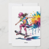 Colorful Painted Girl Skateboarder Birthday Party 招待状 (裏面)