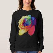 Colorful Painted Rose on Black Floral  スウェットシャツ (正面)