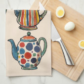 Colorful Painterly Teapot Towel キッチンタオル (四つ折り)