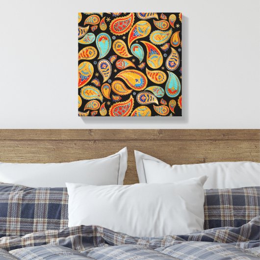 Colorful Paisley Pattern キャンバスプリント (インサイチュ (寝室))