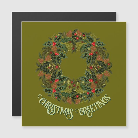 Colorful Paisley Wreath on Green Christmas Card (正面/裏面)