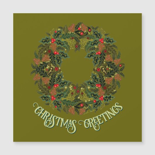 Colorful Paisley Wreath on Green Christmas Card (正面)