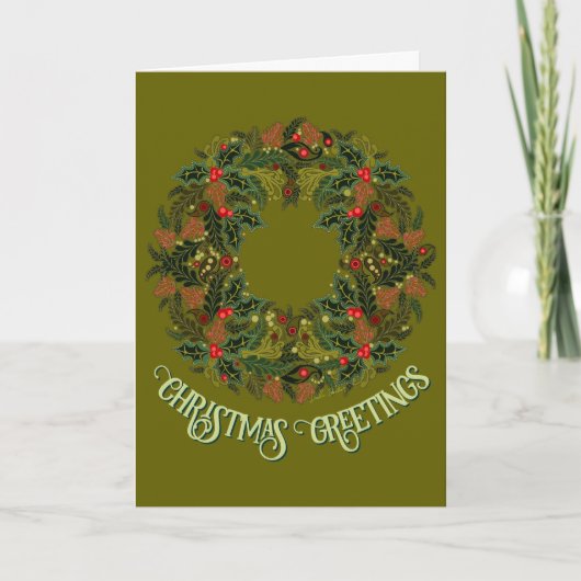 Colorful Paisley Wreath on Green Christmas Card シーズンカード (正面)
