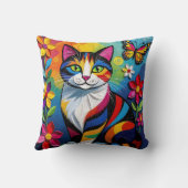 Colorful Paper Cat, Flowers and Butterflies クッション (裏面)