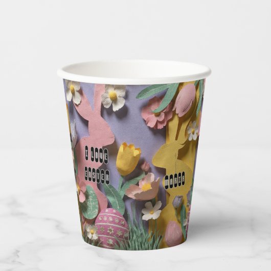 Colorful Paper Cut Bunny & Easter Eggs Party 紙コップ (正面)