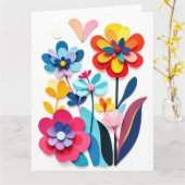 Colorful Paper Cut Flowers Joyful Botanical カード (黄色い花)