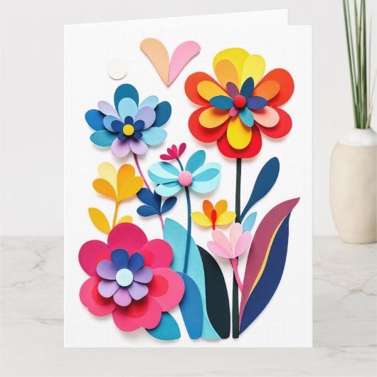 Colorful Paper Cut Flowers Joyful Botanical カード (正面)