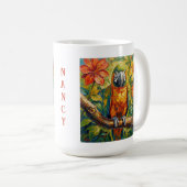 Colorful Parrot and Tropical Flower Personalized コーヒーマグカップ (正面右)