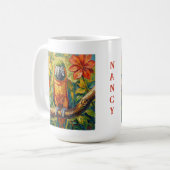 Colorful Parrot and Tropical Flower Personalized コーヒーマグカップ (正面左)