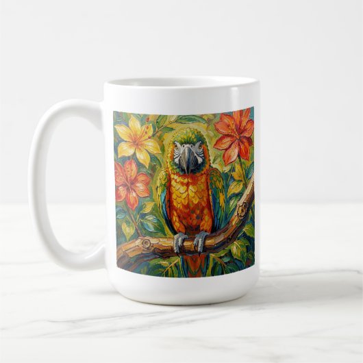 Colorful Parrot and Tropical Flower Personalized コーヒーマグカップ (左)