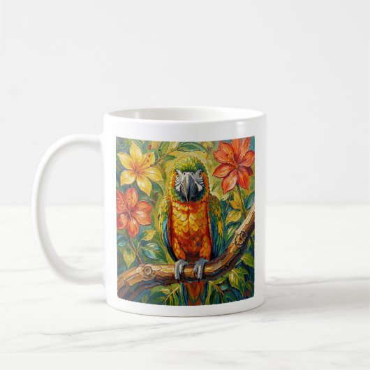 Colorful Parrot and Tropical Flower Personalized コーヒーマグカップ (左)