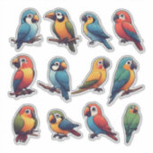 Colorful Parrot Sticker Set – Cute Tropical Bird シール (正面)