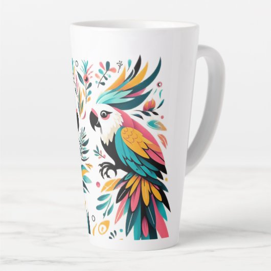 Colorful Parrots Tropical Art カフェラテマグ (右アングル)