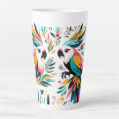Colorful Parrots Tropical Art カフェラテマグ (正面)
