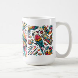 Colorful Parrots Tropical Art コーヒーマグカップ