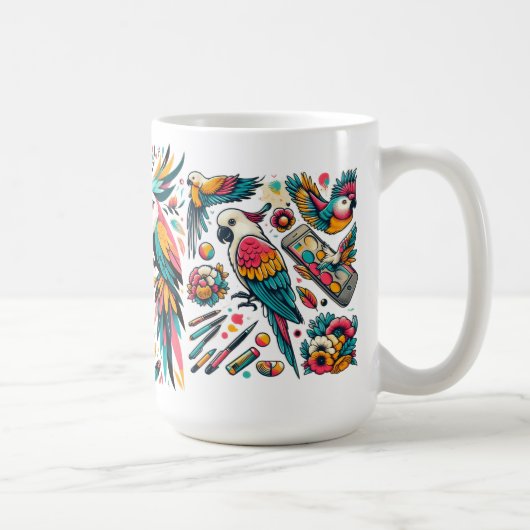 Colorful Parrots Tropical Art コーヒーマグカップ (右)