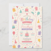 Colorful Pastel Birthday Celebration 招待状 (正面)