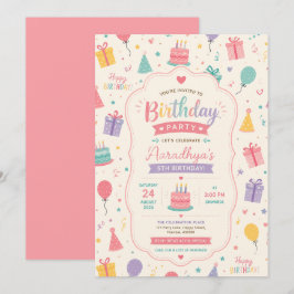 Colorful Pastel Birthday Celebration 招待状