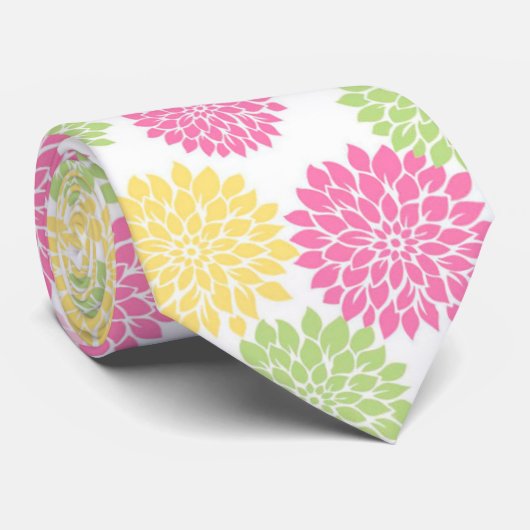 Colorful Pastel dahlia flowers pattern ネクタイ (ロール)