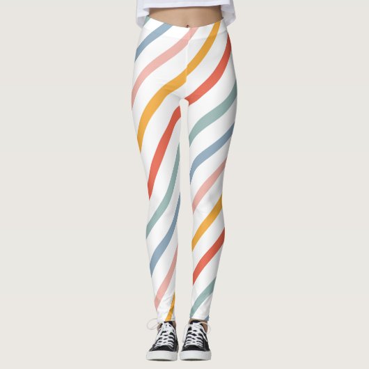 Colorful Pastel Diagonal Stripes レギンス (正面)