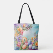 COLORFUL PASTEL EASTER FLOWERS AND EGGS トートバッグ (裏面)