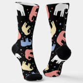 Colorful pastel elephants on black ソックス (傾斜あり)