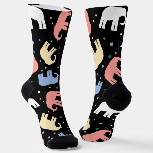 Colorful pastel elephants on black ソックス (傾斜あり)
