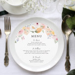Colorful Pastel Floral Wedding メニュー<br><div class="desc">These beautiful floral menu card features colorful soft pink, peach, orange and yellow pastel watercolor flowers and is sure to bring a cheerful, springtime feel to the occasion.</div>