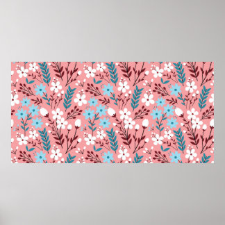 Colorful pastel Flower Seamless Pattern with pink  ポスター