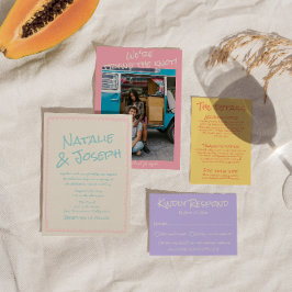 Colorful Pastel Hand Written Spring Photo Wedding  招待状