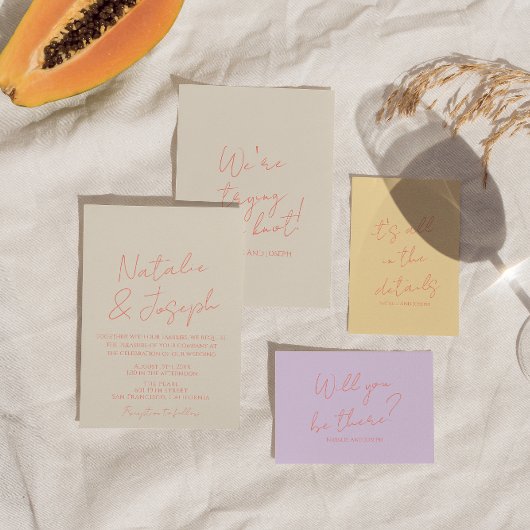 Colorful Pastel Hand Written Whimsical Wedding  招待状