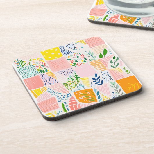 Colorful Pastel Patchwork Preppy コースター (左側)