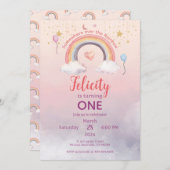 Colorful Pastel Rainbow Girl Birthday 招待状 (正面/裏面)