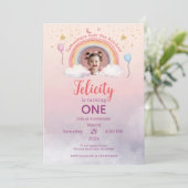 Colorful Pastel Rainbow Girl Birthday Photo 招待状 (スタンド正面)