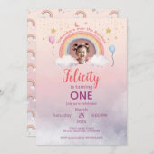 Colorful Pastel Rainbow Girl Birthday Photo 招待状 (正面/裏面)