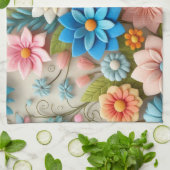 Colorful Pastel Spring 3D Felt Floral Art キッチンタオル (折り畳み)