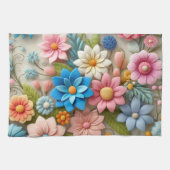 Colorful Pastel Spring 3D Felt Floral Art キッチンタオル (横)
