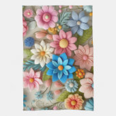 Colorful Pastel Spring 3D Felt Floral Art キッチンタオル (縦)