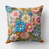 Colorful Pastel Spring 3D Felt Floral Art クッション (裏面)