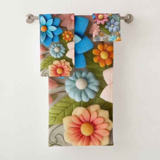 Colorful Pastel Spring 3D Felt Floral Art バスタオルセット (インサイチュ)