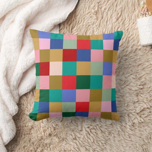 Colorful Patchwork Checkerboard Modern Geometric クッション (ブランケット)