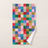 Colorful Patchwork Checkerboard Modern Geometric バスタオルセット (ハンドタオル)