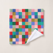 Colorful Patchwork Checkerboard Modern Geometric バスタオルセット (ウォッシュタオル)