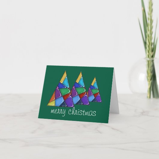 Colorful Patchwork Christmas Tree Card サンキューカード (正面)