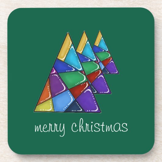 Colorful Patchwork Christmas Tree Coasters コースター (正面)
